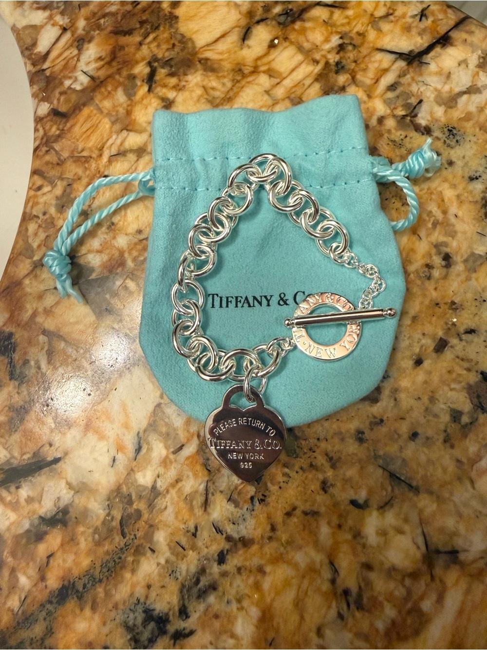 Tiffany & Co. Silver Charm Toggle Bracelet with Blue Pouch